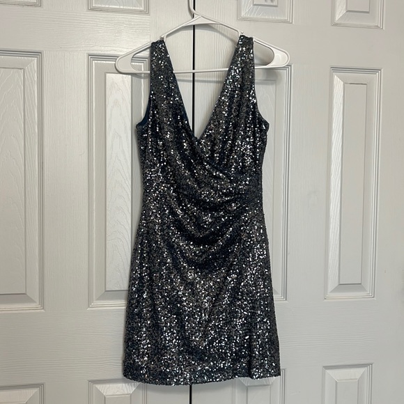 Ralph Lauren Steel Blue Sequin Mini Dress - Picture 1 of 5